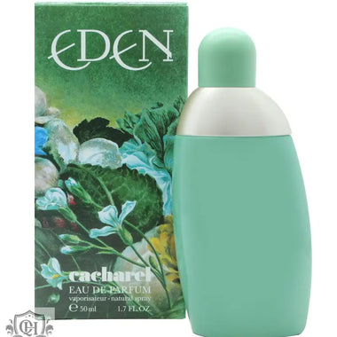 Mint green Cacharel Eden Eau de Parfum 50ml Spray bottle displayed elegantly