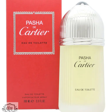 Pasha de Cartier Eau de Toilette 100ml Sprej bottle with red retail box displayed