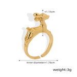 18K gold trendy personalized cartoon deer opening design hip-hop style ring - QH Clothing