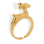 18K gold trendy personalized cartoon deer opening design hip-hop style ring - QH Clothing