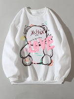 Fleece Cartoon Print Casual Pullover - QH Clothing