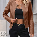 Casual Faux Leather Biker Jacket - QH Clothing