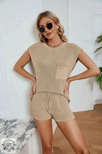 Spring Summer Loose Casual Suit Pocket Solid Color Women Knitted Sweater - Quality Home Clothing| Beauty