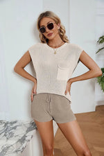 Spring Summer Loose Casual Suit Pocket Solid Color Women Knitted Sweater - Quality Home Clothing| Beauty