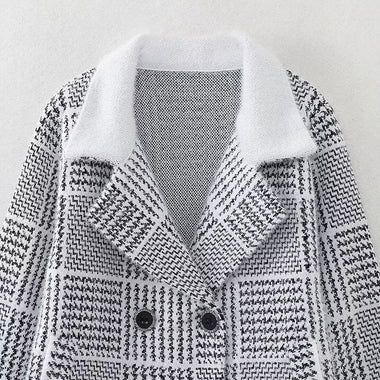 Korean Check Cardigan Sweater Coat - QH Clothing