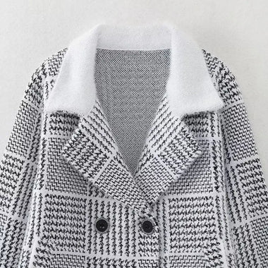 Korean Check Cardigan Sweater Coat - QH Clothing