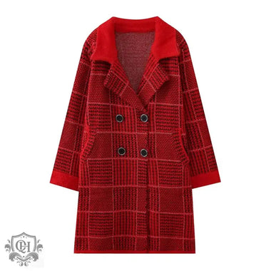 Korean Check Cardigan Sweater Coat - QH Clothing