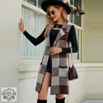 Check Plaid Sleeveless Long Vest - Clothing