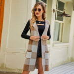 Check Plaid Sleeveless Long Vest - Clothing