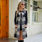 Check Plaid Sleeveless Long Vest - Clothing