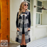 Check Plaid Sleeveless Long Vest - Clothing