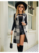 Check Plaid Sleeveless Long Vest - Clothing