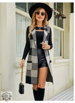 Check Plaid Sleeveless Long Vest - Clothing