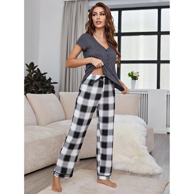 ​Spring Checkered Button-Up Pajama Set -  QH Clothing