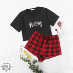 Black Friday-themed Checkered Short Sleeve Pajama Set for cozy holiday comfort