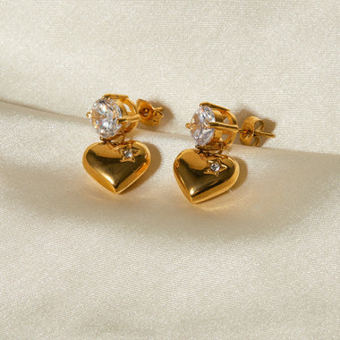 18k gold noble and elegant heart inlaid zircon design earrings - QH Clothing