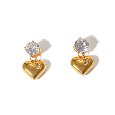 18k gold noble and elegant heart inlaid zircon design earrings - QH Clothing