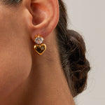 18k gold noble and elegant heart inlaid zircon design earrings - QH Clothing