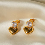 18k gold noble and elegant heart inlaid zircon design earrings - QH Clothing