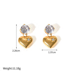 18k gold noble and elegant heart inlaid zircon design earrings - QH Clothing