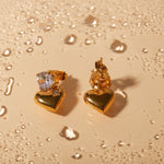 18k gold noble and elegant heart inlaid zircon design earrings - QH Clothing