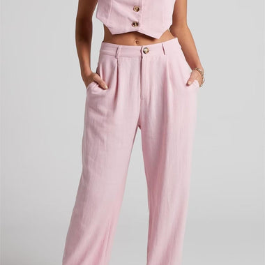 Chic Button Vest & Wide Leg Trousers - Clothing