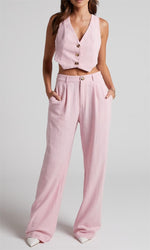 Chic Button Vest & Wide Leg Trousers - Clothing