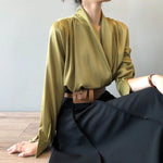 V-neck Shirt Women Spring French Elegant Drape Long Sleeve Shirt - Quality Home Clothing| Beauty