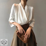 V-neck Shirt Women Spring French Elegant Drape Long Sleeve Shirt - Quality Home Clothing| Beauty