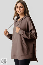 Coffee Waffle Knit Fleece Lined High Low Oversized Hoodie - Tops/Sweatshirts & Hoodies