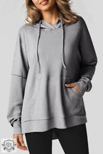 Coffee Waffle Knit Fleece Lined High Low Oversized Hoodie - Gray / S / 75% Polyester + 25% Cotton - Tops/Sweatshirts &