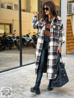 Autumn Winter Long Windbreaker Side Slit Collared Slim Fit Women Woolen Plaid Coat - Quality Home Clothing| Beauty