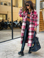 Autumn Winter Long Windbreaker Side Slit Collared Slim Fit Women Woolen Plaid Coat - Quality Home Clothing| Beauty