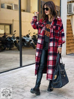 Autumn Winter Long Windbreaker Side Slit Collared Slim Fit Women Woolen Plaid Coat - Quality Home Clothing| Beauty