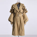 Collared Ruffled Trench Coat - Slim Fit - QH Clothing