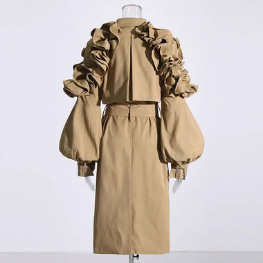 Collared Ruffled Trench Coat - Slim Fit - QH Clothing