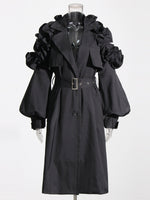 Collared Ruffled Trench Coat - Slim Fit - QH Clothing