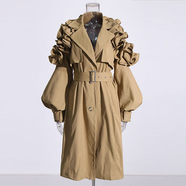 Collared Ruffled Trench Coat - Slim Fit - QH Clothing