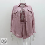 Collared Shirt & Shorts Set - S / Pink - Clothing