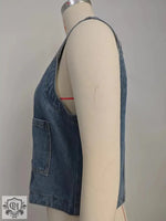 Collarless Denim Vest Top - Clothing