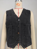 Collarless Denim Vest Top - Clothing