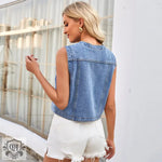 Collarless Denim Vest Top - Clothing