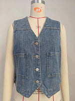 Collarless Denim Vest Top - Clothing