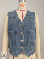 Collarless Denim Vest Top - Clothing