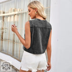 Collarless Denim Vest Top - Clothing