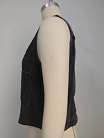 Collarless Denim Vest Top - Clothing