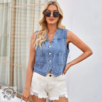 Collarless Denim Vest Top - S / Blue - Clothing