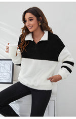 Zipper Colour Block Plush Sweater - QH Clothing