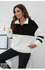 Zipper Colour Block Plush Sweater - QH Clothing