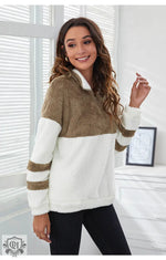 Zipper Colour Block Plush Sweater - QH Clothing